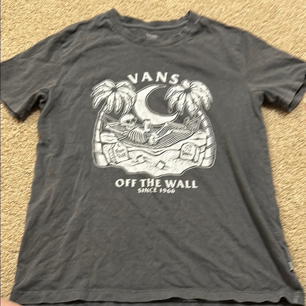 Vans Charcoal T-Shirt with Skeleton and Palm Design